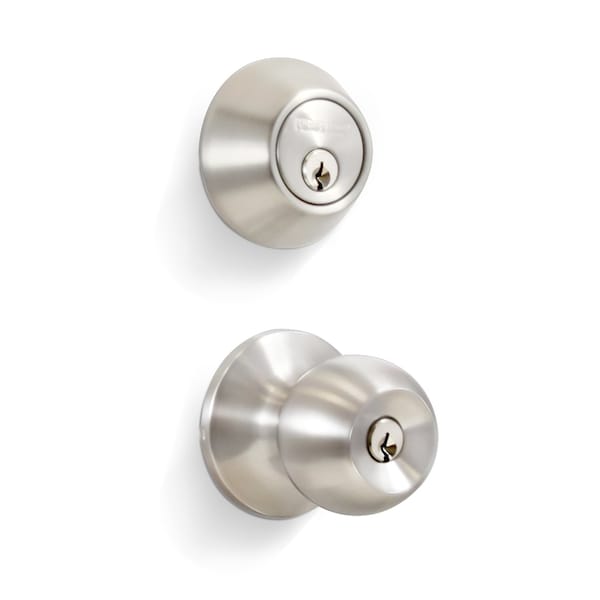Premier Lock Entry Door Knob Combo Lock Set with Deadbolt, Stainless